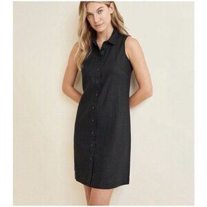 NWT Garnet Hill Womans Sleeveless 100% Linen Shirt Dress Button Front Black SZ 6